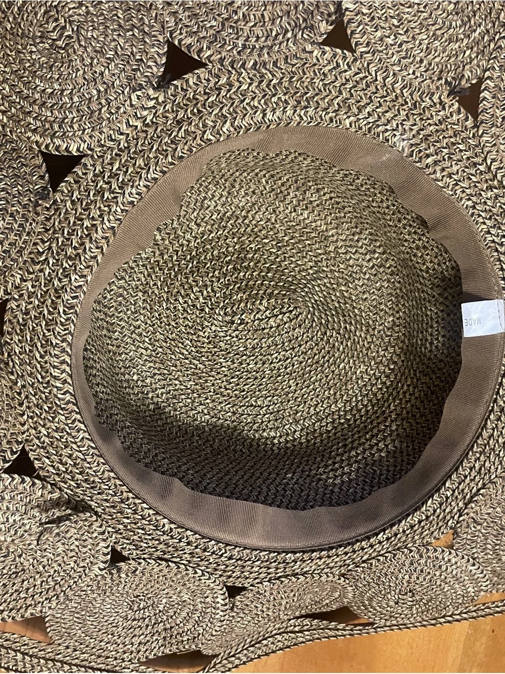 Women’s Wide-Brim Straw Sun Hat in Tan - Elegant Cutout Beach Hat